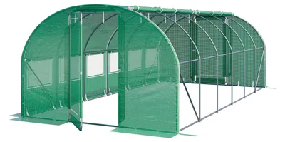 Image de Serre tunnel Premium TOOLPORT 3x6m avec porte pivotante, bâche PE 180 g/m² vert transparent