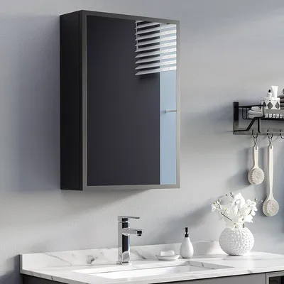 Image de Armoire de salle de bain avec miroir - Armoire miroir - Miroir de salle de bain - Miroir mural - Rangement - Cadre en acier noir