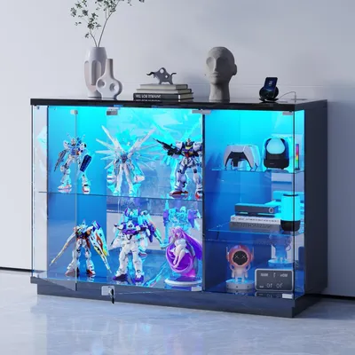 Obrázok produktu pre Sklenené vitríny s LED osvetlením a senzorom, uzamykateľné, čierne