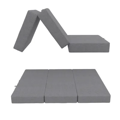 Image de POKAR Matelas pliant Matelas pliable en 3 parties Matelas d'invité Lit de camp Lit pliant, Taille:140 x 195 x 15 cm, Couleur:Gris