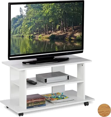 Imagen del producto de Carrito para televisión con ruedas - 2 compartimentos abiertos - Con ruedas - Ideal para televisores, CDs y DVDs - Dimensiones: 45x80x40 cm - Color blanco