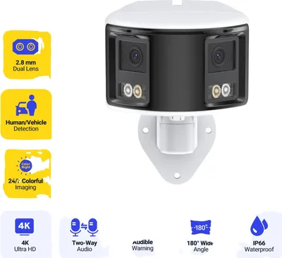 Immagine prodotto di telecamera di sicurezza 4K, grandangolo a 180°, audio bidirezionale, 8MP-a
