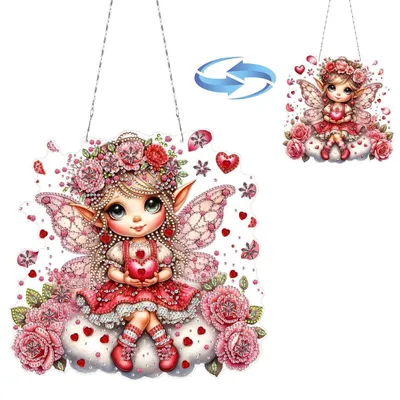 Produktbild von DIY Diamond Art Painting Anhänger Ostern Engel mit Kette 5D Diamantmalerei Fensterbild Wanddeko