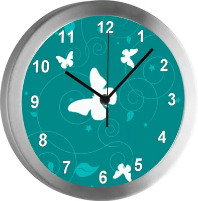 Produktbild von Funkuhr, Kinder Wanduhr, Kinderuhr, Kinderzimmer Schmetterling Ornamente petrol