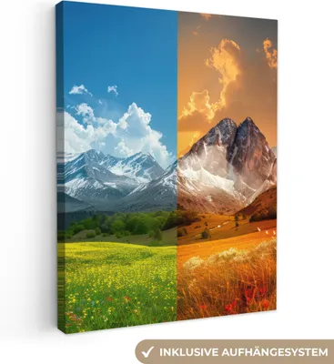 Zdjęcie produktu dla MuchoWow® - Obraz na płótnie - Krajobraz - 4 pory roku - Natura - Zima - Wiosna - Lato - Jesień, fototapeta, dekoracja ścienna, obrazy do salonu, 90x120cm