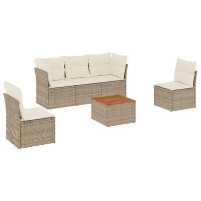 Immagine prodotto di vidaXL Set di divani da giardino 6 pezzi con cuscini Beige poly rattan