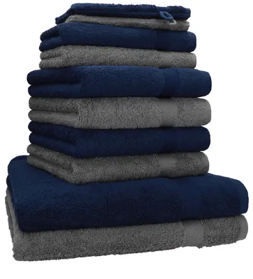 Produktbild von Betz 10-tlg. Handtuch-Set PREMIUM 2 Duschtücher 4 Handtücher 2 Gästetücher 2 Waschhandschuhe  Farbe: anthrazit und dunkel blau