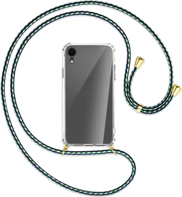 Produktbild von Handykette Backcover-Schutzhülle mit Band (Metall goldfarben) für Apple iPhone XR - grün/blau/weiß