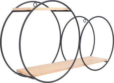 Image de Etagère ronde solidement soudée à double usage et à forte capacité de charge Etagères murales en métal et bois pour chambre à coucher et maison de thé
