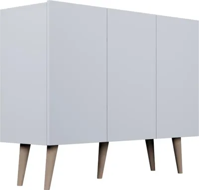 Produktbild von Kommode Toronto - Sideboard 120 cm - Skandinavisch Schrank 40 cm Tiefe mit Holz Füße und 3 Türen - Weiß