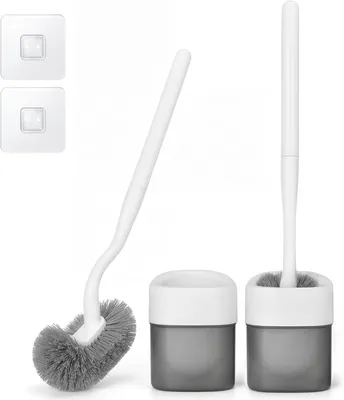 Produktbild von Toilettenbürste, WC-Bürste und Behälter, Klobürste mit randreiniger, Klobürste gebogen, Langer Stiel, Kunststoff-Toilettenbürstenset mit Starken Borsten für Tiefenreinigung (2 Stück(Upgrade))
