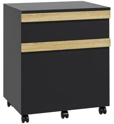 Image de Meuble de rangement sur roulettes - Rangement de bureau - 2 tiroirs - Bois - Noir