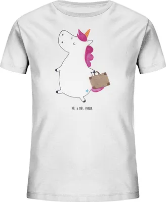 Produktbild von Mr. & Mrs. Panda Organic Kinder T-Shirt Einhorn Koffer 5-6 Jahre (110/116) - Weiß - Geschenk, Einhörner, Kurzarm, Lustig, Kindershirt, Teenager, Unicorn, Reise, für