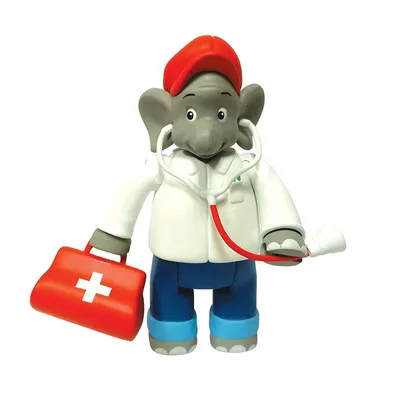Produktbild von Benjamin Blümchen Figur als Arzt 10803, bewegliche Spielfigur ca. 9 cm groß, detailgetreue Gestaltung, mit tollen Accessoires von Jazwares