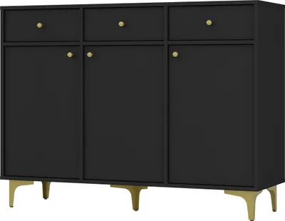 Image de BEAUTYSOFA commode TOKYO 125 cm commode à trois portes et trois tiroirs, buffet pour le salon et la chambre, (couleur : noir)