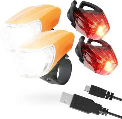 Produktbild von LED-Fahrradscheinwerfer-Set USB-ladbar - 100 m Reichweite 180 Lumen - Fahrradscheinwerfer-Set StVZO- - sicheres Fahrradfahren