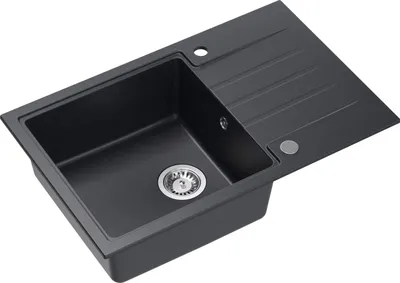 Produktbild von QUADRON Spülbecken 1-Becken Spüle | Größe: 78 x 50 x 20 cm | PETER 111 | Küchenspüle Granitspüle aus GraniteQ mit Siphon | Schwarz & Stahl