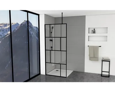 Immagine prodotto di Walk In Aurlane Bricks nero 90 cm profilo nero vetro trasparente Reversibile