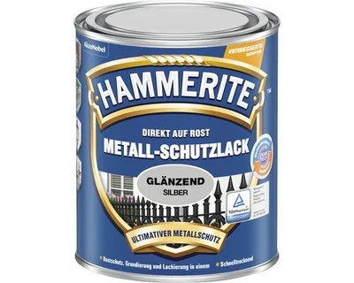 Produktbild von Hammerite Metall-Schutzlack Glänzend, Fertig gemischt, Zaun, Möbel, Treppe, Fenster, Metall, Glänzende Oberfläche, Silber, 10 m²/L, Silber