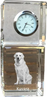 Produktbild von Kuvasz - Kristalluhr mit Foto, Hundebild im Kristall, personalisierte Schreibtischuhr von Art-Dog.