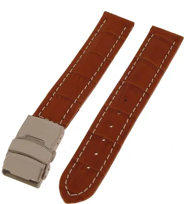 Produktbild von Uhrenarmband mit Faltschließe 18mm braun mit weisser Naht