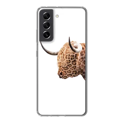 Produktbild von MuchoWow® Handyhülle Schutzhülle Hülle für Samsung Galaxy S21 FE Schottischer Highlander - Panther - Weiß Silikon Softcase Handy Hülle - Mobiltelefonhülle