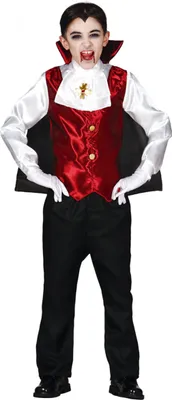 Produktbild von Vampir Graf Kostüm Halloween Cape Hemd Hose Rot Schwarz Weiß Gruselig, Größe: 98/104 Farbe: Grau