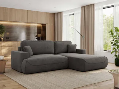 Produktbild von MKS MEBLE Ecksofa OVO mit Schlaffunktion und Bettkasten, Dunkelgrau Velvet, L-form Couch, 4-Sitzer Ecksofa, 271x195x95 cm - Rechts Seite