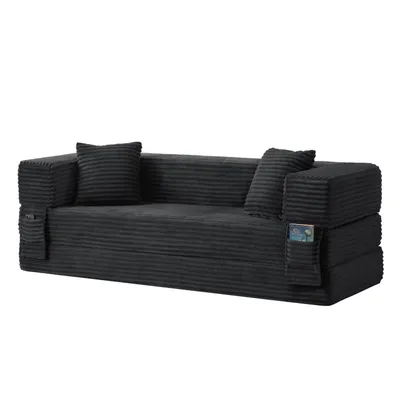 Obrázek produktu pro Moderní pohovka z manšestru v módním vzhledu, klasický čtvercový design, dvouvrstvý jedinečný design, přeměnitelná na postel, vhodná do bytů