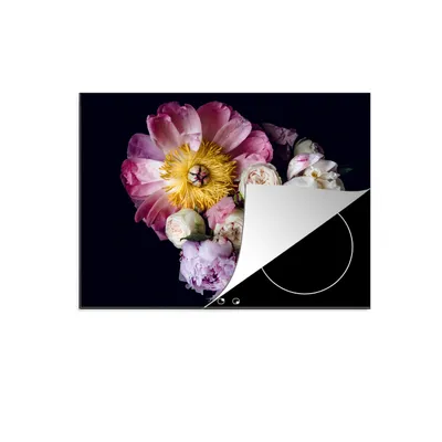 Produktbild von KitchenYeah© Herdabdeckplatte Blumen - Rosa - Pastell , 71x52cm, Küche Deko, Glaskeramikkochfeld Herdabdeckung, Abdeckplatte fùr Kochfeld