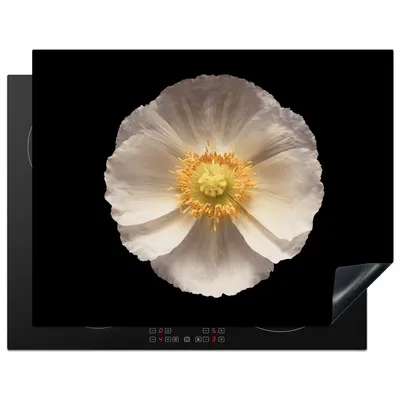 Produktbild von KitchenYeah© Herdabdeckplatte Mohn - Blume - Weiß , 77x59cm, Küche Deko, Glaskeramikkochfeld Herdabdeckung, Abdeckplatte fùr Kochfeld