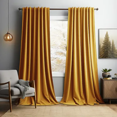 Produktbild von 2er Set Samt Vorhang Blickdicht Elegant Samtvorhänge Verdunkelung Thermovorhang Gardinen für Wohnzimmer Schlafzimmer Hotel, B132xH213cm, Gelb