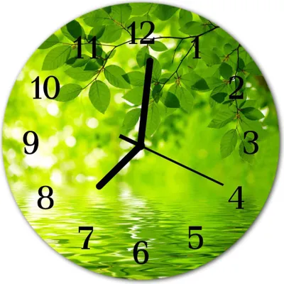 Produktbild von Glasuhr Wanduhr Küchenuhr Echt-Glas 30fi cm Blätter grün