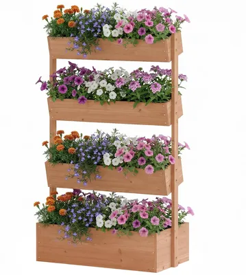 Produktbild von Hochbeet, vertikaler Pflanzkasten aus Holz mit Drainage und Auskleidung.