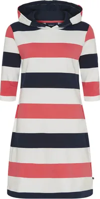 Produktbild von Sea Ranch Damen Sweatshirt-Kleid Ronja im Streifen-Design mit Kapuze - Streifenkleid mit 3/4-Ärmeln in Calypso Coral-Pearl-Dark Navy Größe L