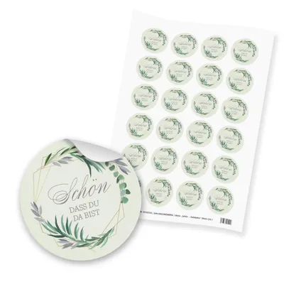 Produktbild von itenga 24x Sticker Schön dass du da bist Eukalyptus (Motiv 225) 4cm