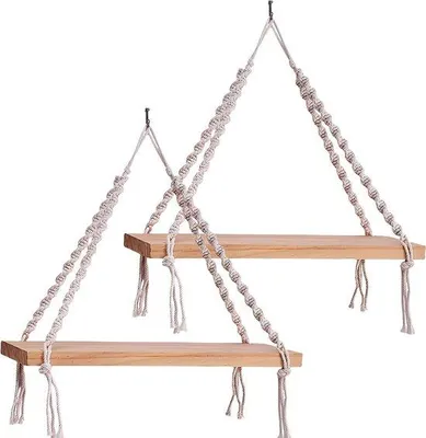 Obrázok produktu pre Sada drevených nástenných dosiek s makramé pre rastliny v štýle boho