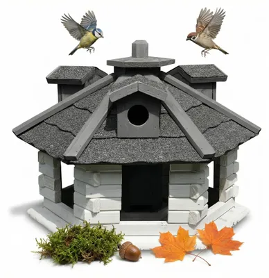 Produktbild von Holz-Vogelhaus mit Bitumenschindeldach für Vogelfutter