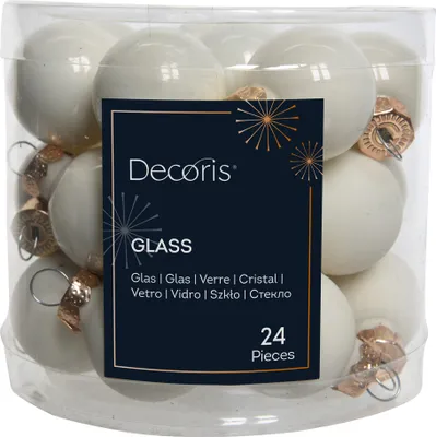 Produktbild von Weiße Glaskugeln 24er Set für Weihnachtsdekoration, 2,5 cm Runde Christbaumkugeln