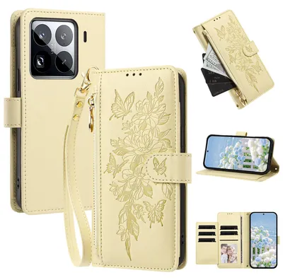 Produktbild von Handyhülle für Xiaomi 15 Pro, Wallet Case Kunstleder mit Kartenfächern, Reißverschluss und Handschlaufe Gelb