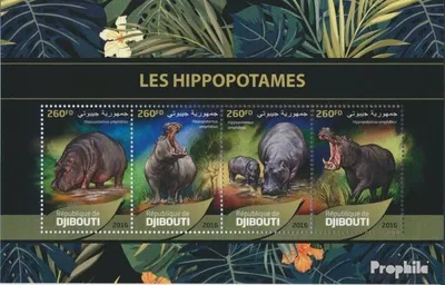 Produktbild von Briefmarken Dschibuti 2016 Mi 1284-1287 Kleinbogen (kompl. Ausg.) postfrisch Nilpferd