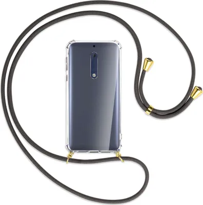 Produktbild von Handykette Backcover-Schutzhülle mit Band (Metall goldfarben) für Nokia 5 - dunkelgrau