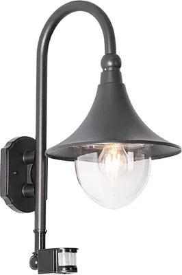 Produktbild von QAZQA - Klassisch I Antik Außen Wandleuchte schwarz IP44 inkl. Bewegungsmelder - Daphne I Außenbeleuchtung - Aluminium Rund - LED geeignet E27