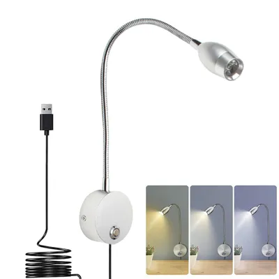Immagine prodotto di Applique a LED dimmerabile con 3 tonalità di luce, lampada da lettura USB con braccio flessibile e funzione di memoria, lampada da parete, lampada da comodino, luce notturna, argento