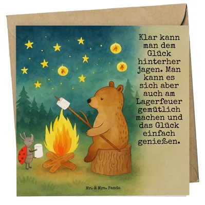 Produktbild von Mr. & Mrs. Panda Grußkarte Bär & Marienkäfer Lagerfeuer Design - Weiß - Geschenk, Teddy, doppelkarte, Glückwunschkarte, Klappkarte, anlasskarte, faltkarte