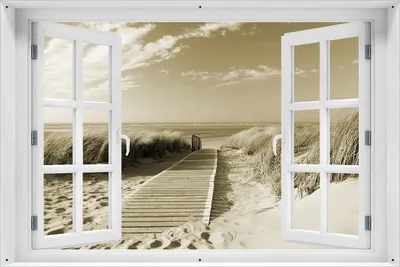 Produktbild von Wallario Outdoor-Poster für Garten oder Balkon 61 x 91,50 cm: Auf dem Holzweg zum Strand in Sepiafarben