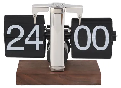 Productafbeelding van Flip klok, auto-mechanische werking, 24 uur, houten basis, roestvrij staal, vintage, retro, digitale klok voor bureau, geschikt voor thuis en kantoor