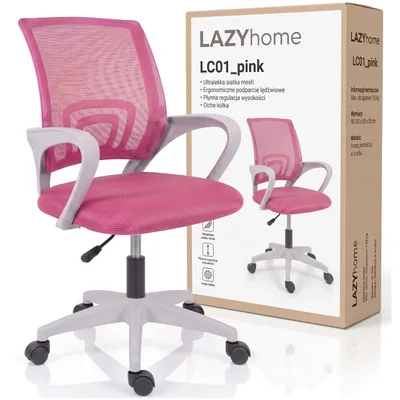 Zdjęcie produktu dla Fotel krzesło obrotowe do biurka dla dziecka dziewczynki na kółkach różowy LAZYhome