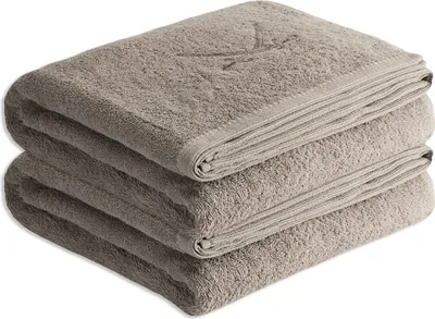 Produktbild von Sansibar Sylt Badetuch Saunatuch 2er Set Frottier-Serie „Classic“, taupe, hochwertig gesticktes Sansibar Säbel-Logo, hautfreundlich