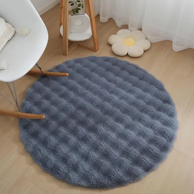 Zdjęcie produktu dla Okrągły dywan, średnica 100 cm, sztuczne futro, wysoki włos, kolor szary